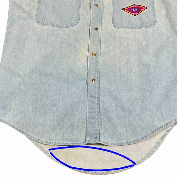 Vintage Denim Shirt Aztec Design Button Up Acid Wash Blue Mens Medium 80s Cowboy - Picture 10 of 10